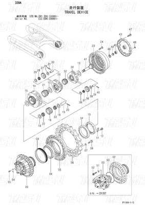 Excavadora Negro ZX330 ZX350 ZX360 ZX370 Catálogo de tracción de motor de viaje Unidad de tracción hidráulica 9190221 9190222 9212584 9232360