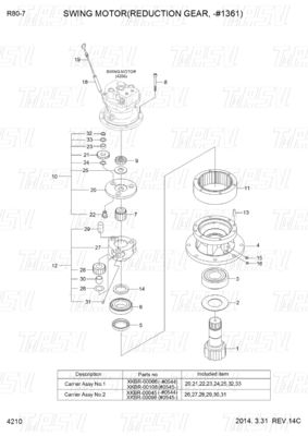 31N1-10140 31N1-10141 R80-7 Excavadora con accionamiento oscilante Catálogo Reducción planetaria Tipo varía según el modelo