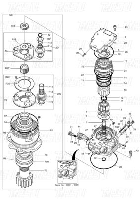 130426-00031 DX60R Excavadora con accionamiento oscilante Catálogo Negro Color de fábrica Motor hidráulico con accionamiento oscilante Motor